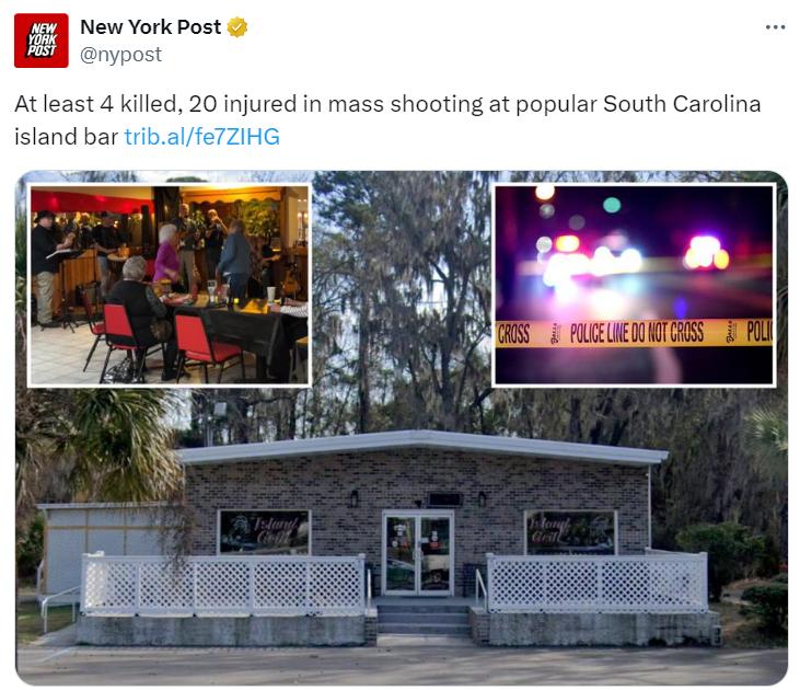 美媒：美国南卡罗来纳州（South Carolina）一家酒吧发生大规模枪击案，