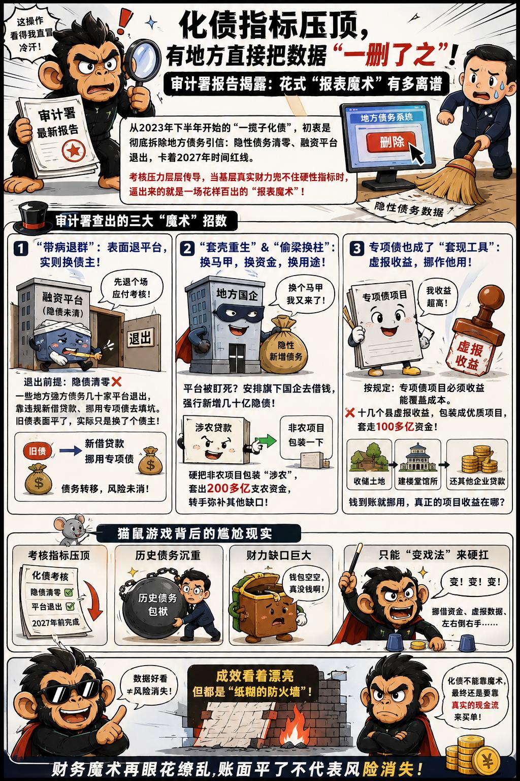 国家审计署最新披露的报告里，有个细节看得人直冒冷汗。
为了完成化债指标，居然有地