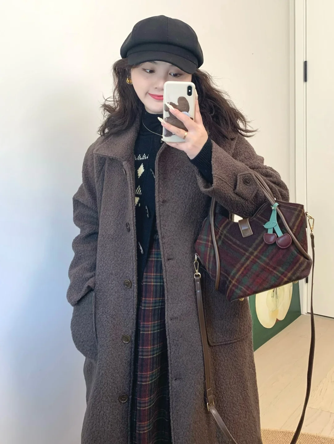 🍫｜叠穿大衣和格纹裙咯～