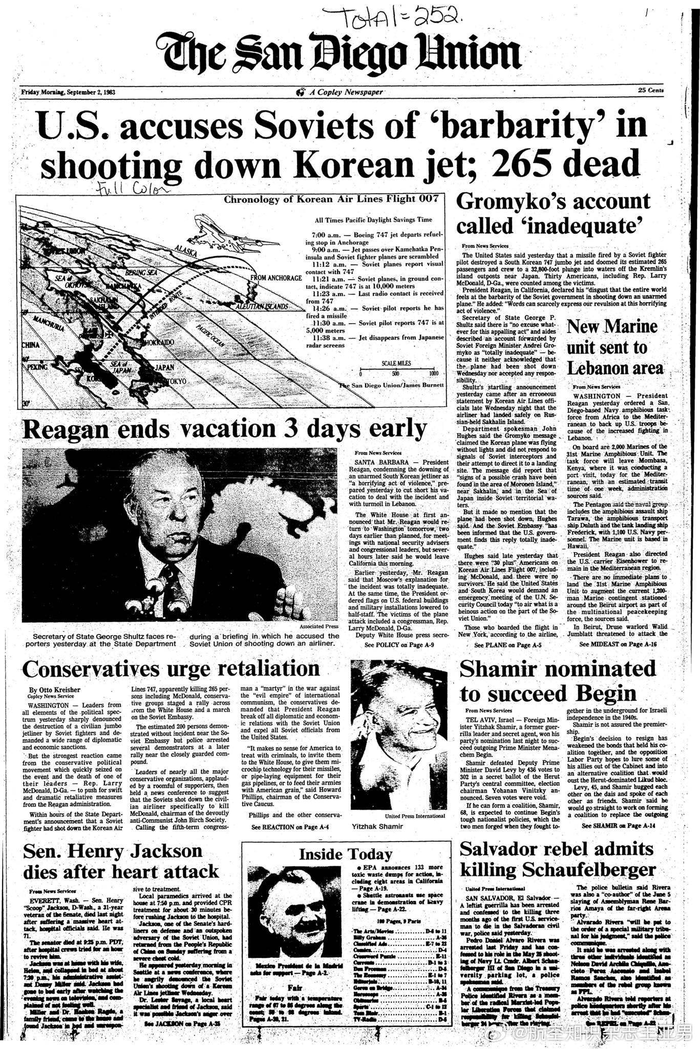 1983年9月2日，世界民航史上发生了一件重大事件——苏联防空军苏-15截击机在