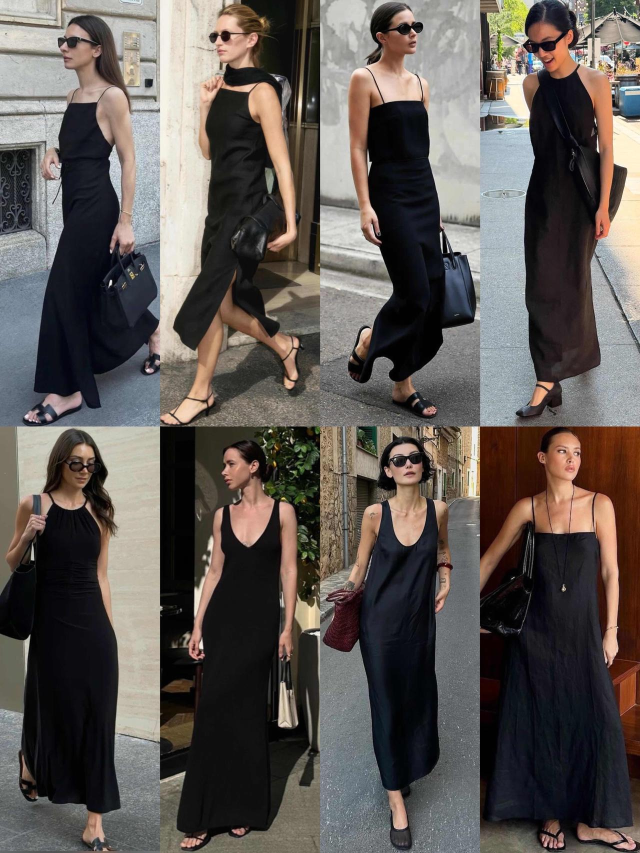 小黑裙太优雅气质了！
一条黑色吊带长裙就能撑起整个夏天的氛围感，简约利落的剪裁自