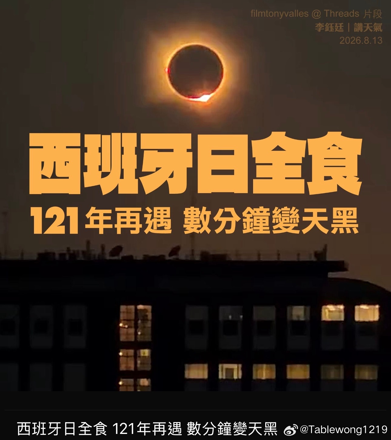 早晨！今日日全蝕，初一 
