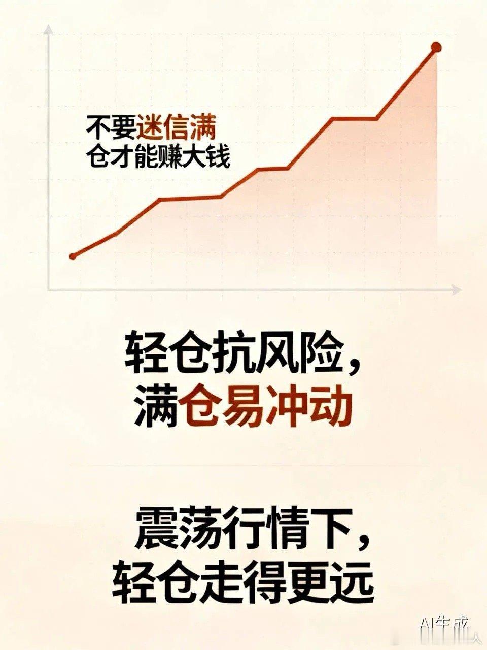 不要迷信满仓才能赚大钱。很多散户心里都有一种误区，想要赚取高收益，就一定要满仓入