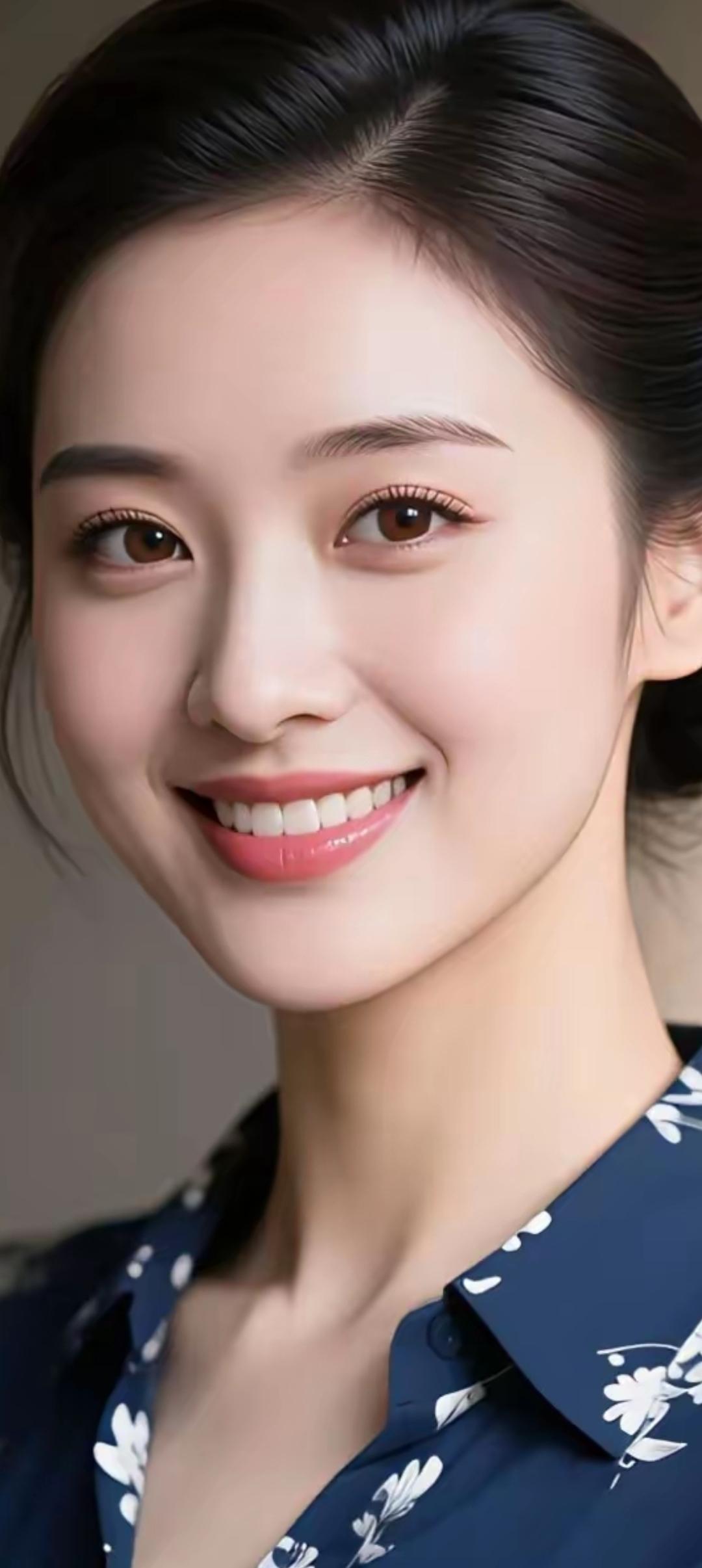 甜美笑容，花衬衫少女，元气满满的一天！🌸😊