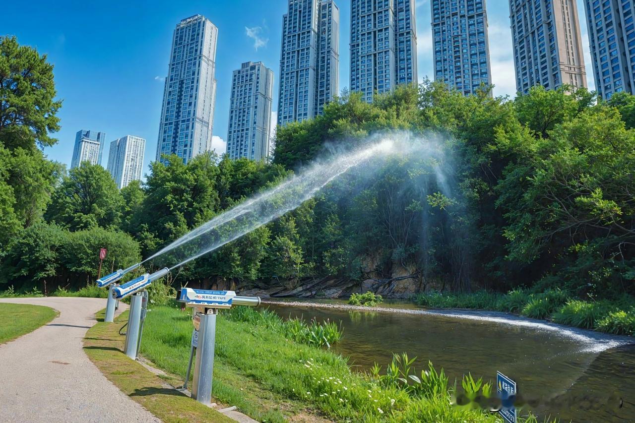 城市绿洲中的喷水装置，真可谓是现代与自然的完美融合。水景艺术一直都很重要，自古就