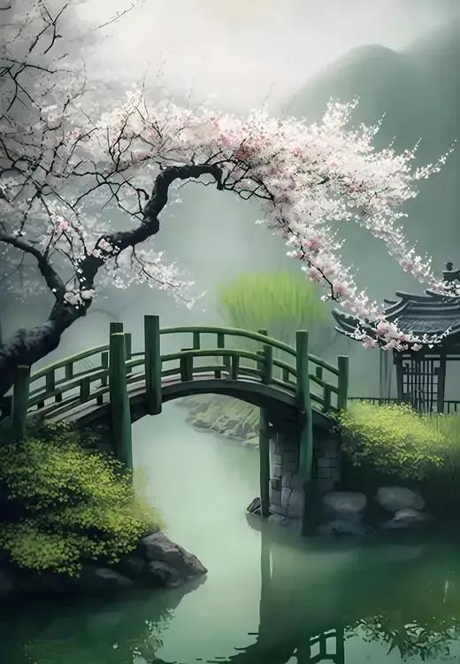 上联：绽放梨花溪桥畔；
下联：？？？