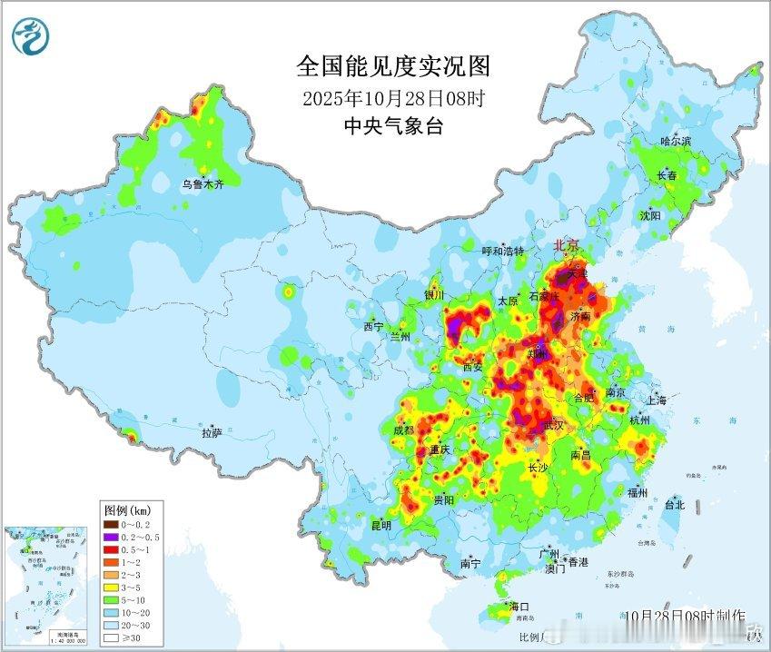 【雾和霾】今晨在天津河北山东河南湖北陕西甘肃等地出现了大雾。从空气质量看，河北南