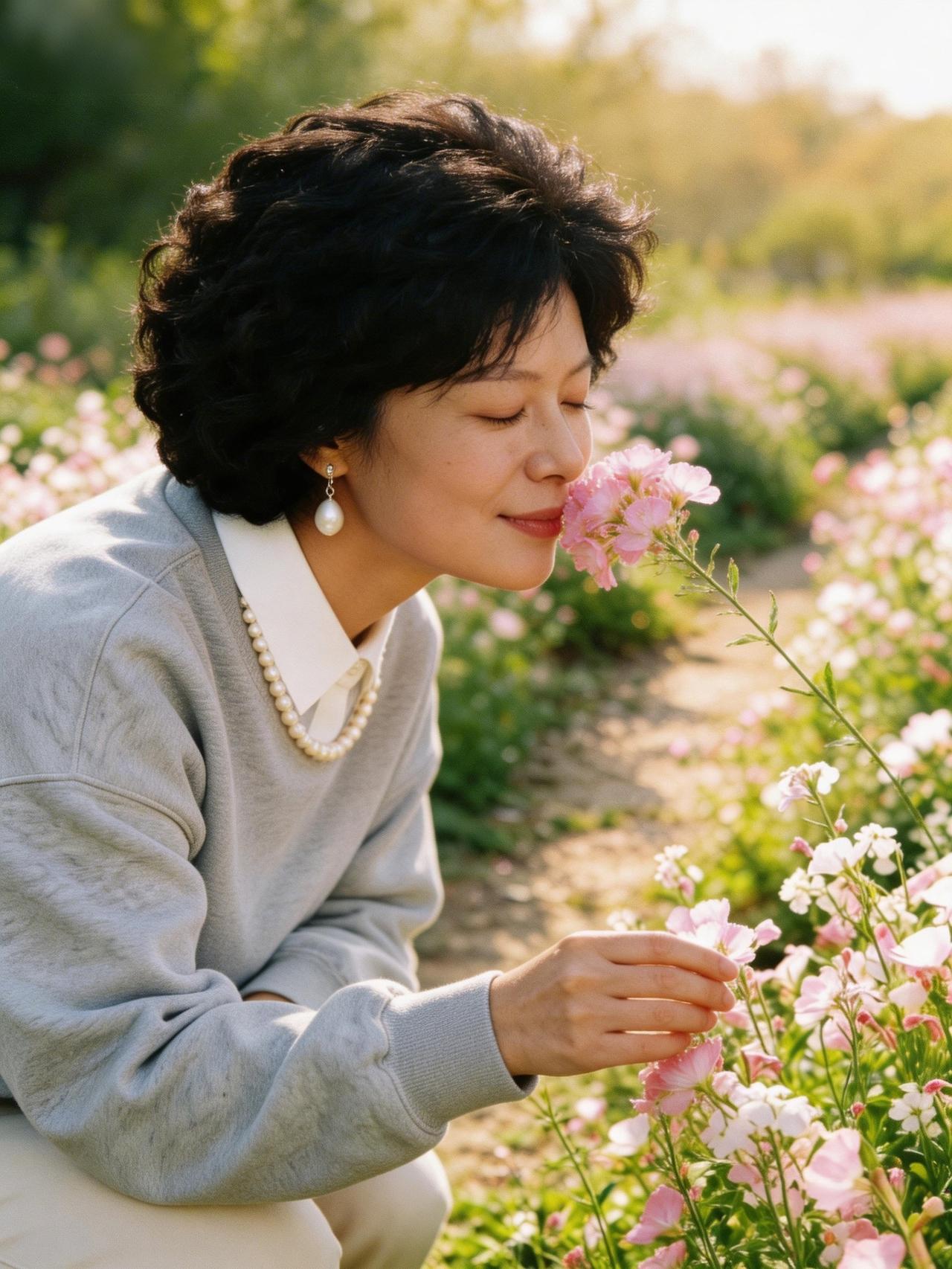 在花海中轻嗅花香，岁月静好。