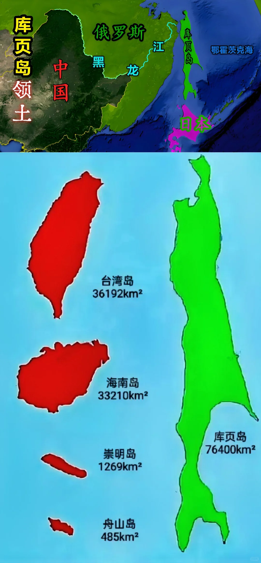 我国曾经最大岛库页岛，约等于四大岛的总和