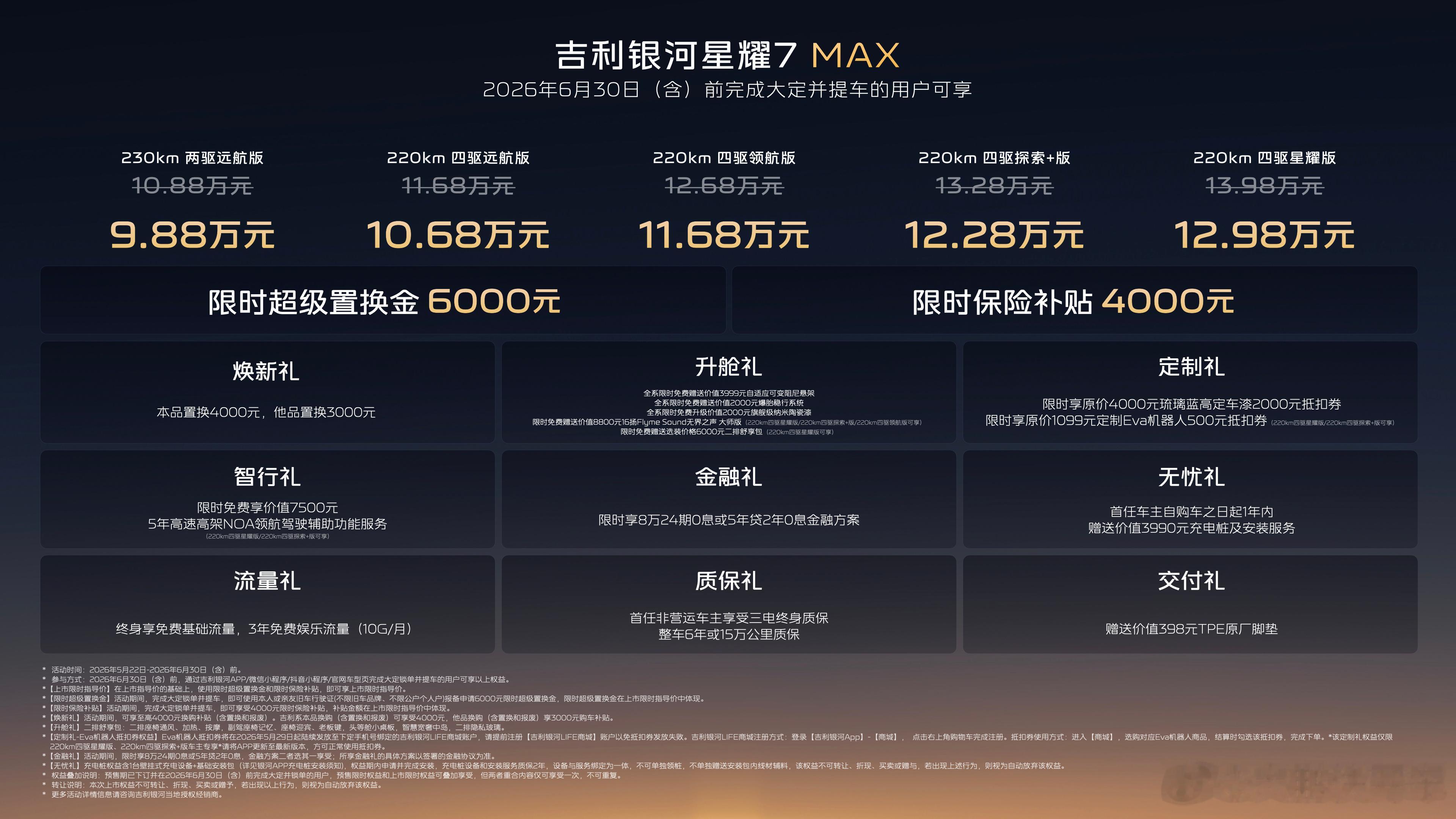 吉利银河星耀7MAX上市9.88万起 全球首款2L级四驱电混轿车来了！吉利银河星
