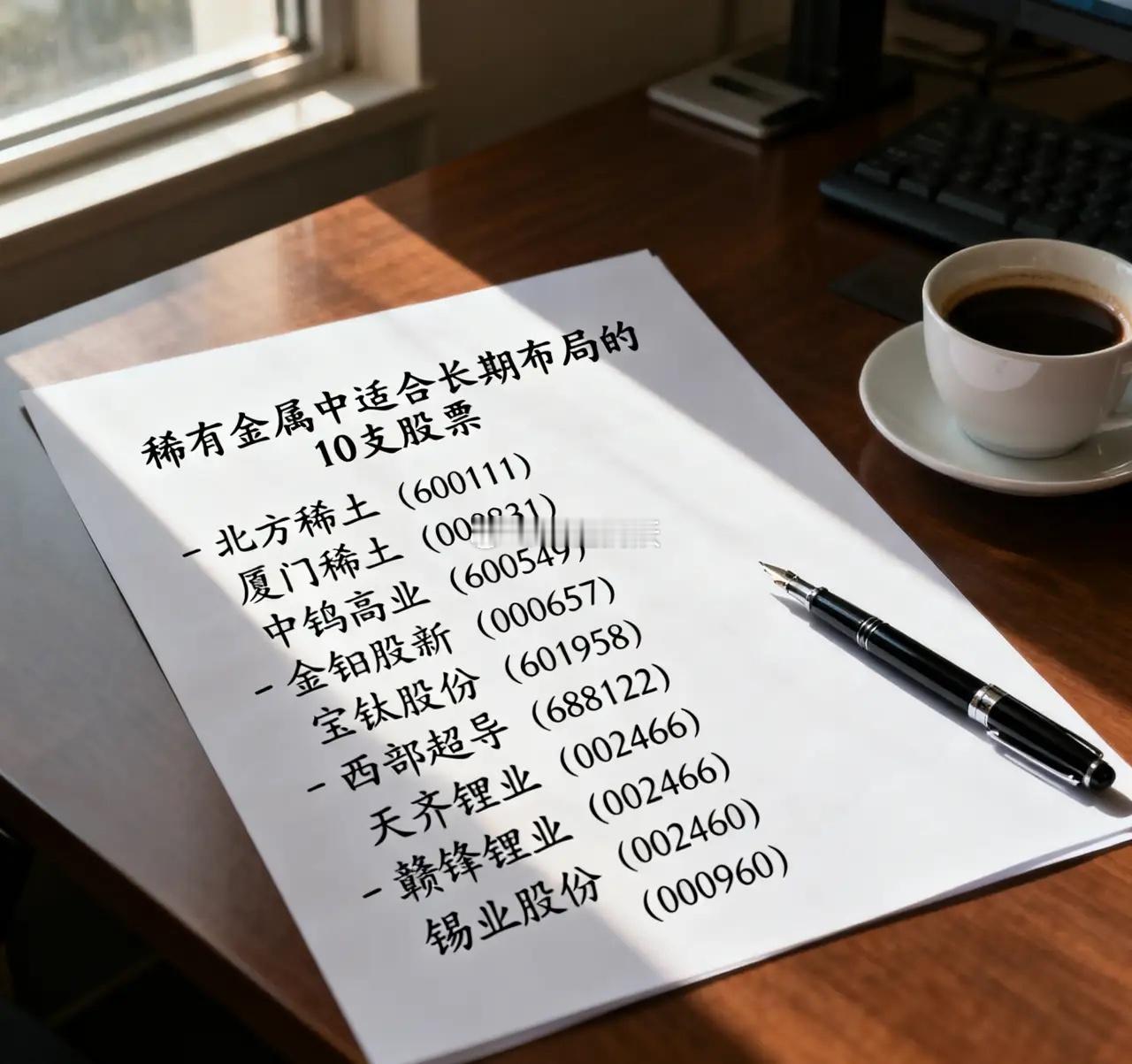 稀有金属板块，适合长期布局的10支股票，具体分析如下：1. 北方稀土（60011