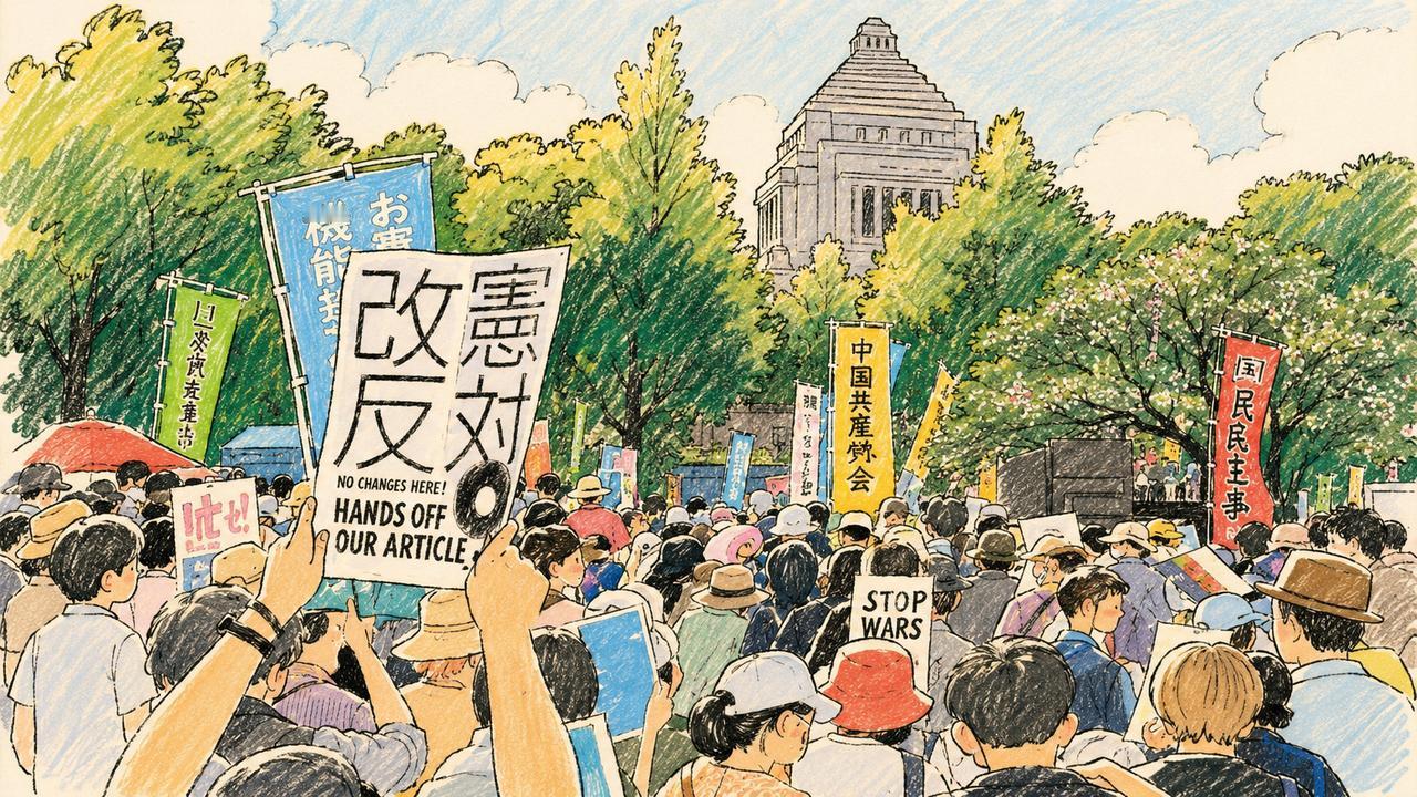 5 月 3 日，东京街头聚集了五万人。没有喧嚣的狂欢，没有热闹的集会，人们只是安