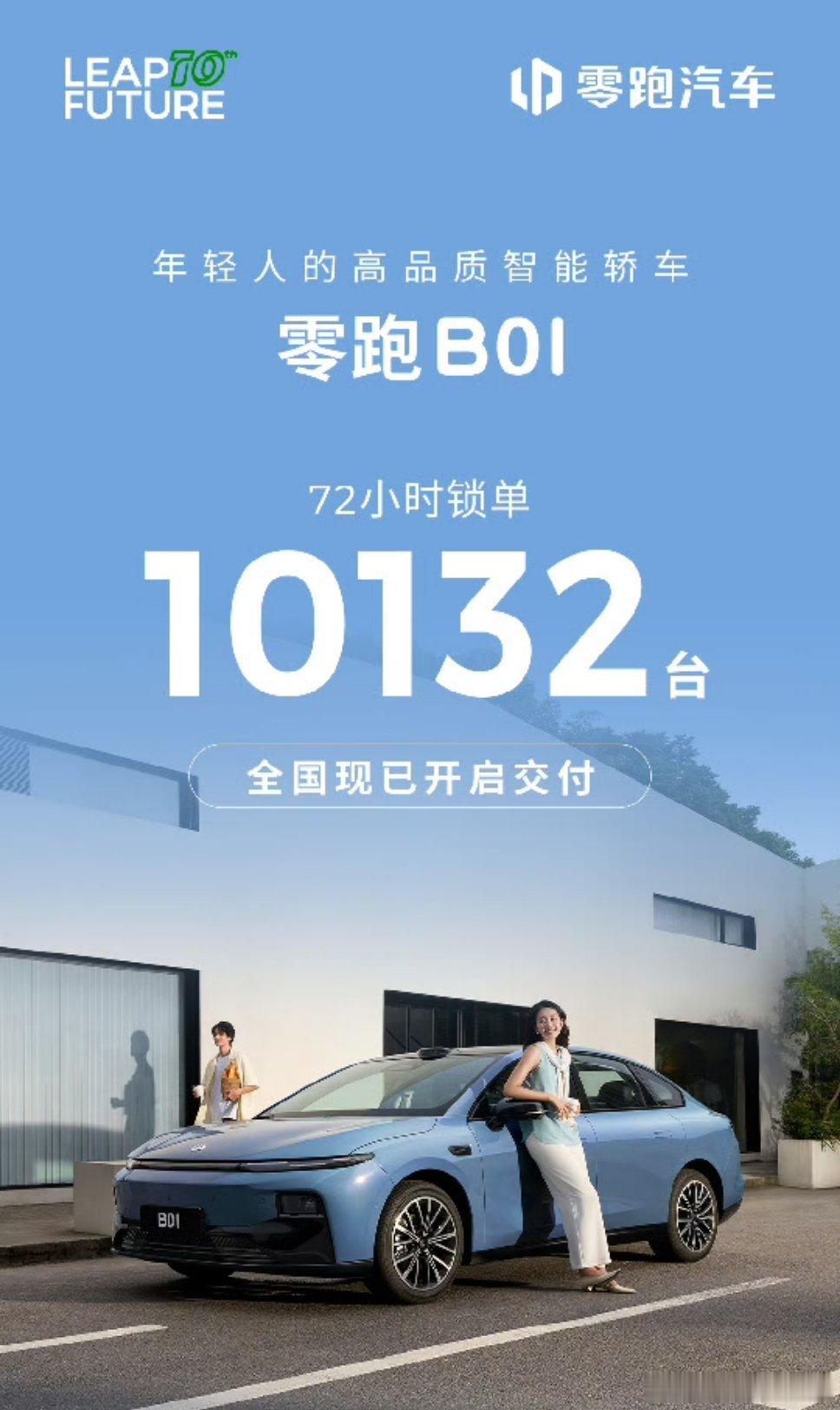 零跑B01第10000台整车下线零跑这速度，先是订单破万，这才一周，下线也破万了