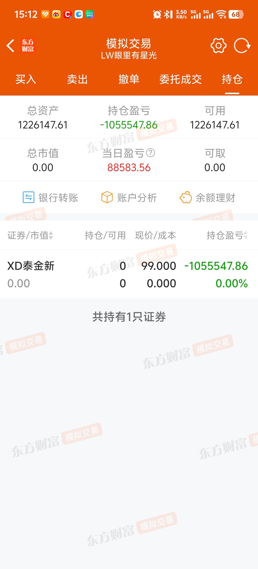 我们大部分的人，都和这个模拟组合一样，不及预期死拿，就为了等一个反弹，开开心心的