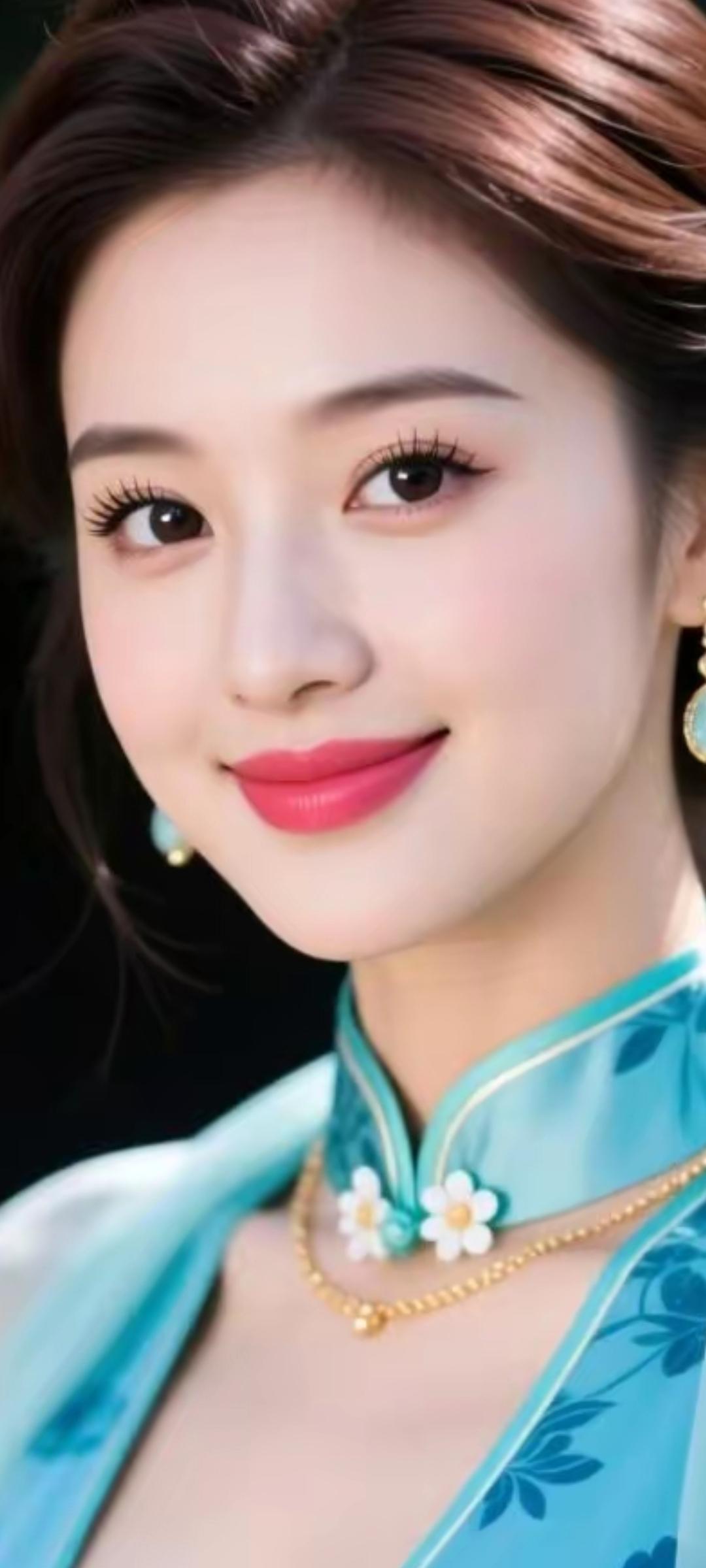 温柔笑靥，蓝衣花饰，古典韵味，尽显东方之美。