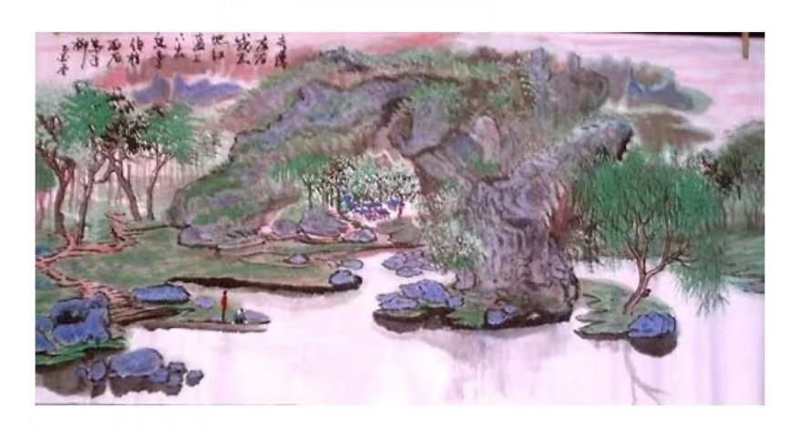 中国画山水创作欣赏天下美术有规矩，也晴青绿画无止境。中国画山风景 山水间画 国画