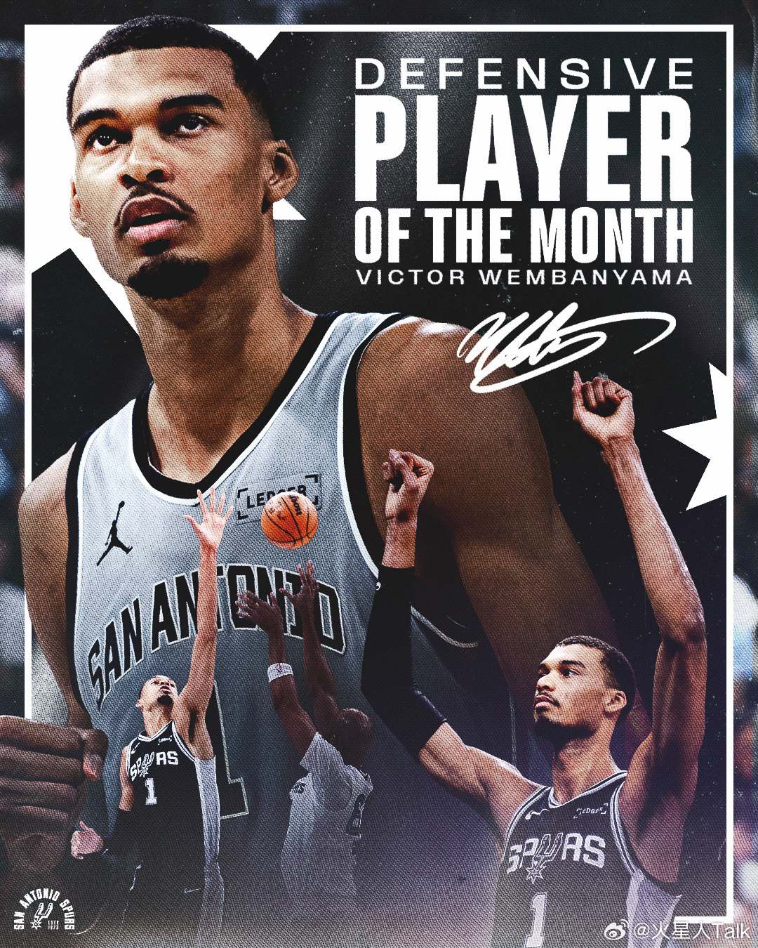 马刺文班亚马连续三个月荣获月最佳防守球员，3月份的文班亚马完成50次扣篮和30个