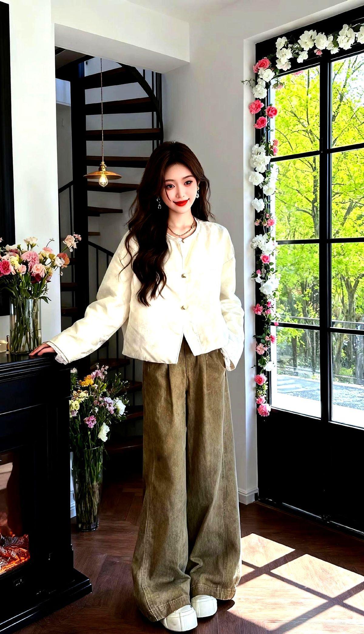 抬高腰线，裤脚多盖鞋面两厘米，腿立马长一截。
别信瘦子说的“少吃”，是布料站对了