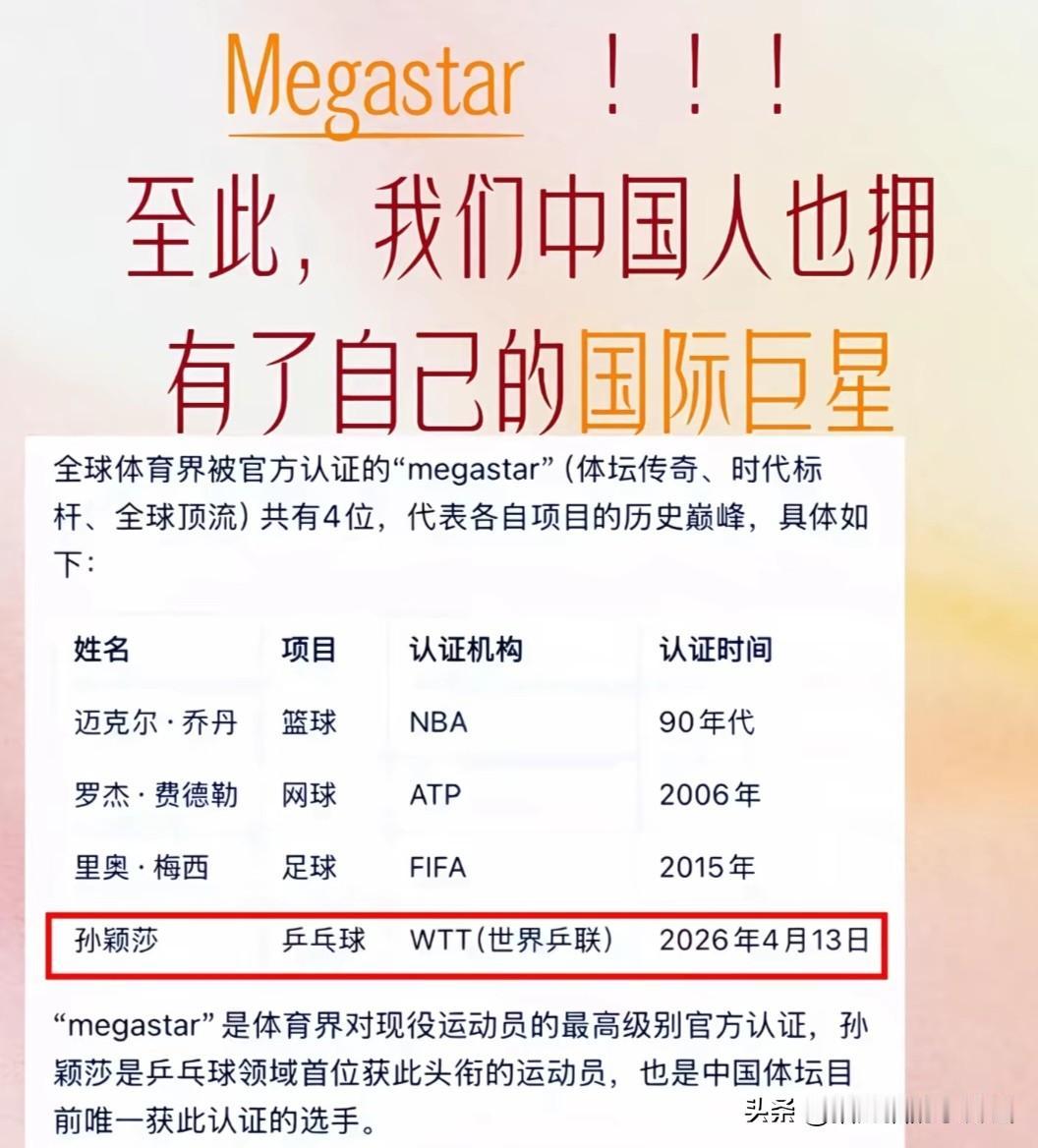 Megastar，我们中国人也有了自己的国际巨星
孙颖莎，乒乓球，WTT（世界乒