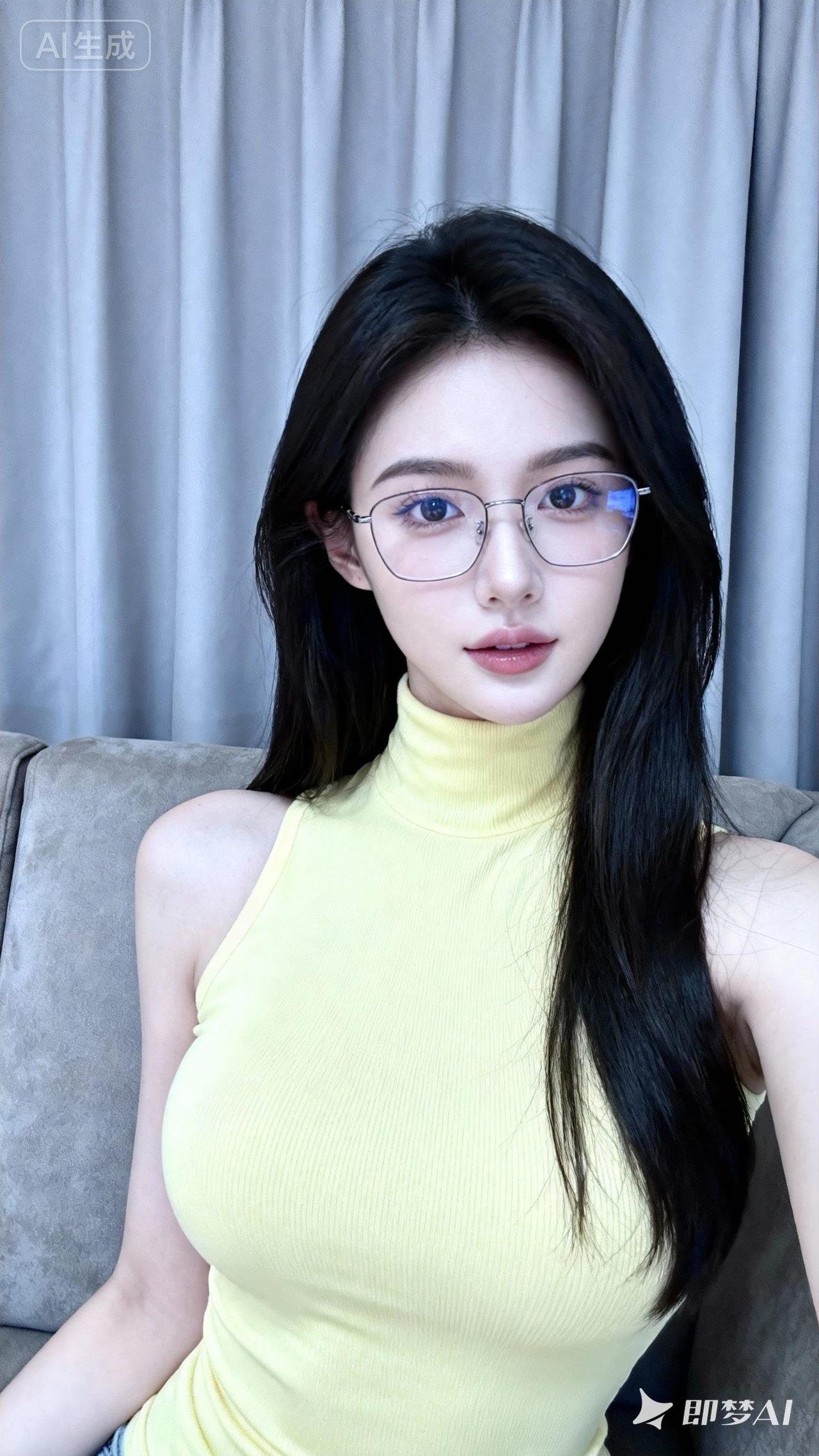 清新自然，甜美可人，黄色高领上衣搭配黑发，尽显青春活力！