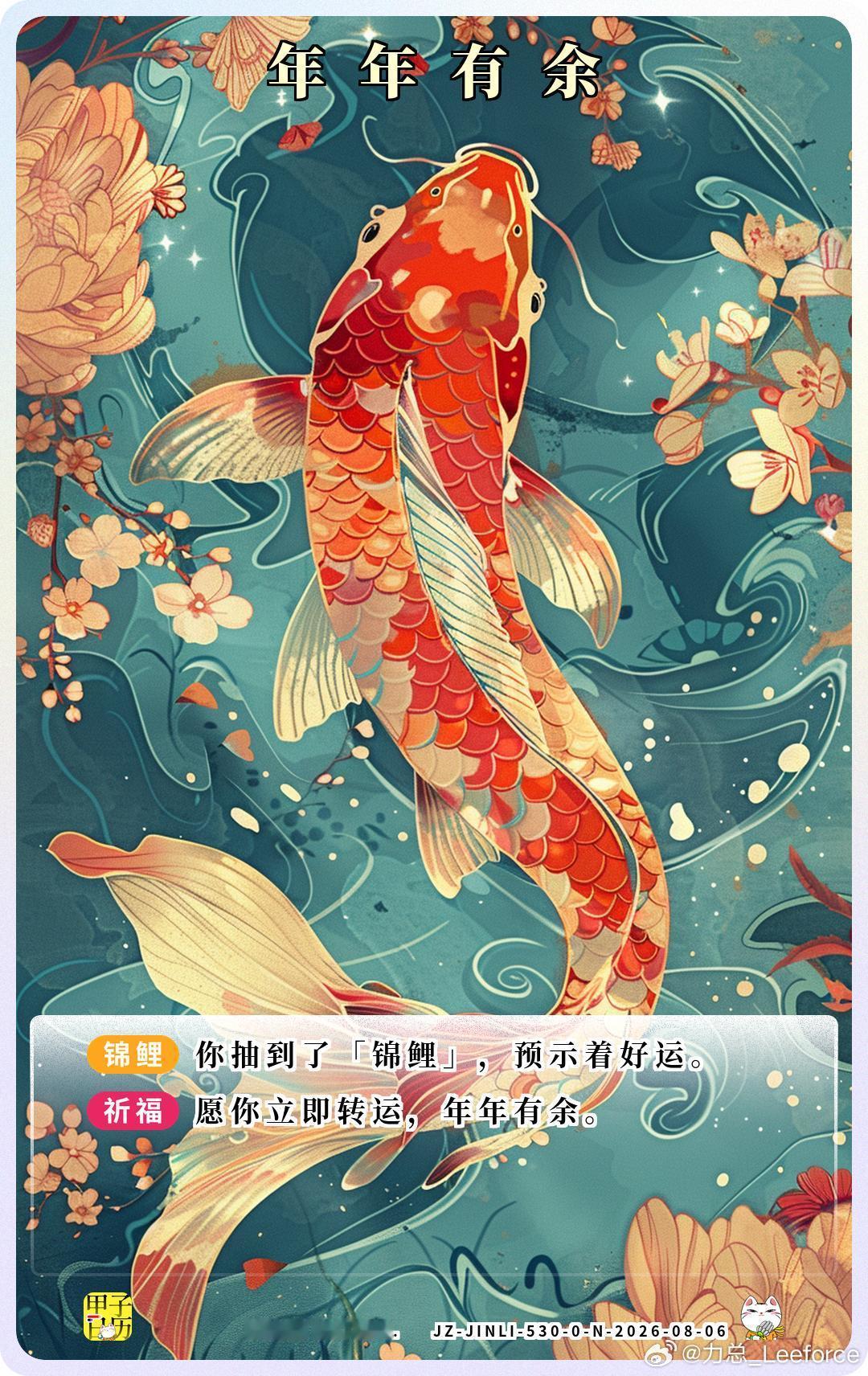 锦鲤 愿你立即转运，年年有余。 