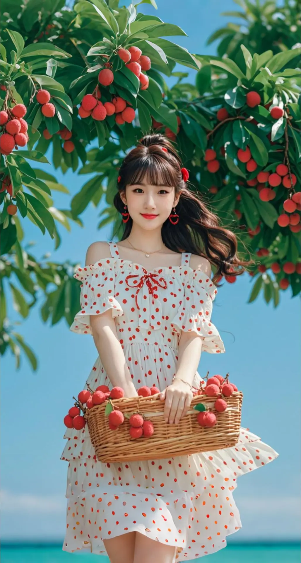 AI扩图 AI红荔白衣少女