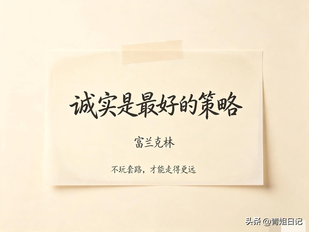 富兰克林讲过一句很实在的话：诚实是最好的策略。
 
不管是日常相处，还是做生意、