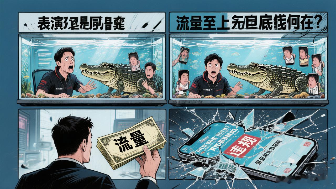 曝夜巴黎逼迫主播跟鳄鱼同一个鱼缸直播间里的"创意"，越来越离谱了。把主播扔进鱼缸