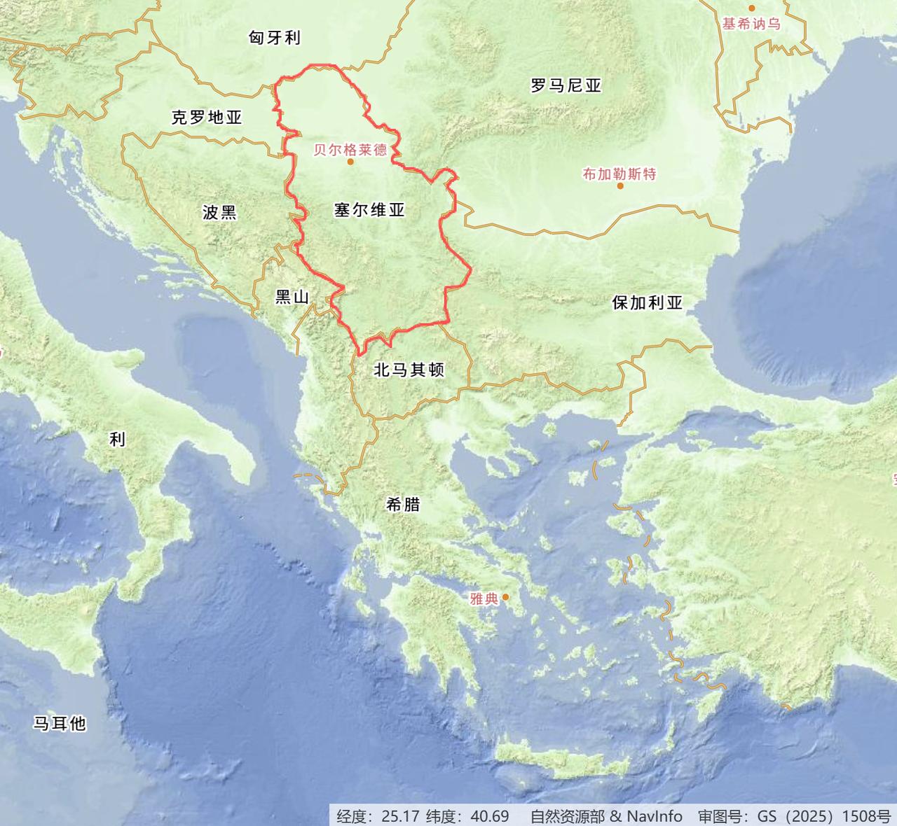 塞尔维亚国土面积8.85万平方公里，大致相当于我国重庆市；人口841万，大致相当