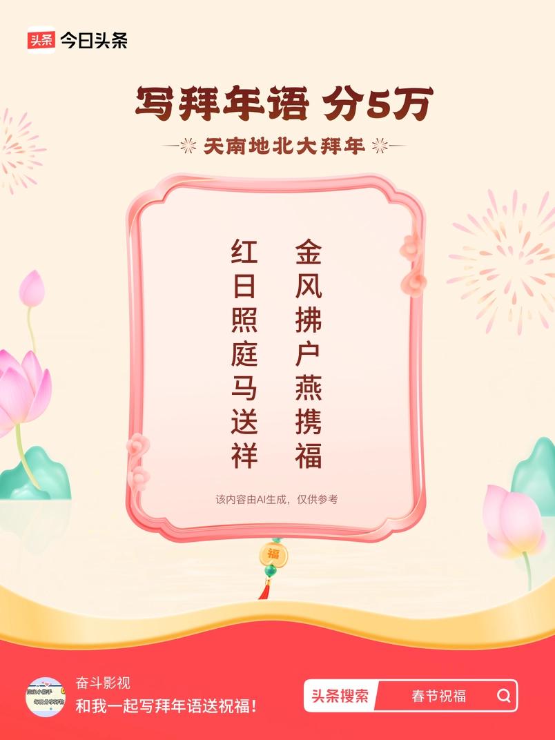 写拜年语送祝福新春拜年送祝福！我的祝福是：“红日照庭马送祥，金风拂户燕携福”！快