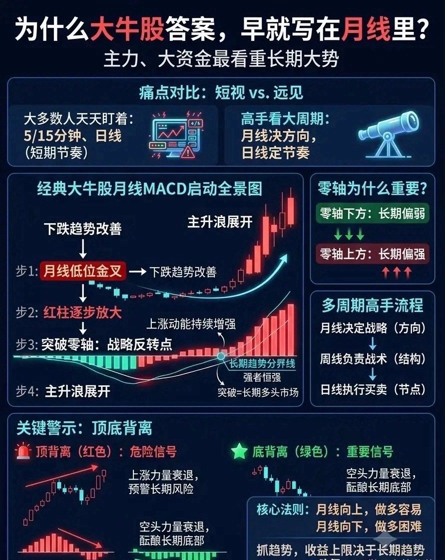 大牛股的密码藏在月线中：短线盯波动，高手看长周期不少股民日复一日盯分时、刷日线，