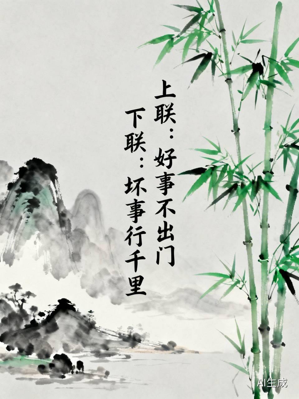 下联：坏事行千里。
