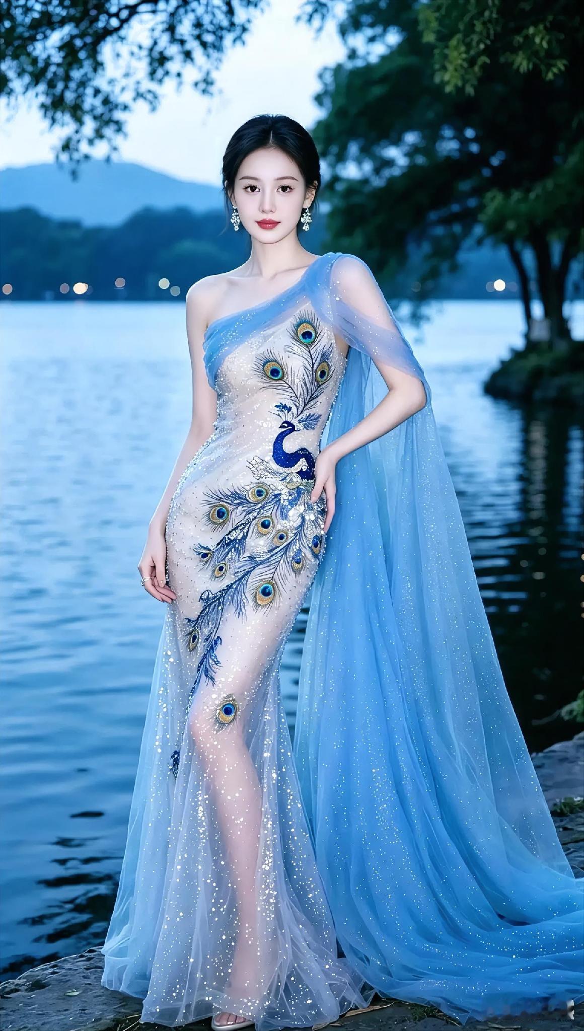 这身孔雀裙好惊艳，太美了！
孔雀蓝国风裙 
孔雀蓝晚礼服 
孔雀蓝裙开屏秀 
孔