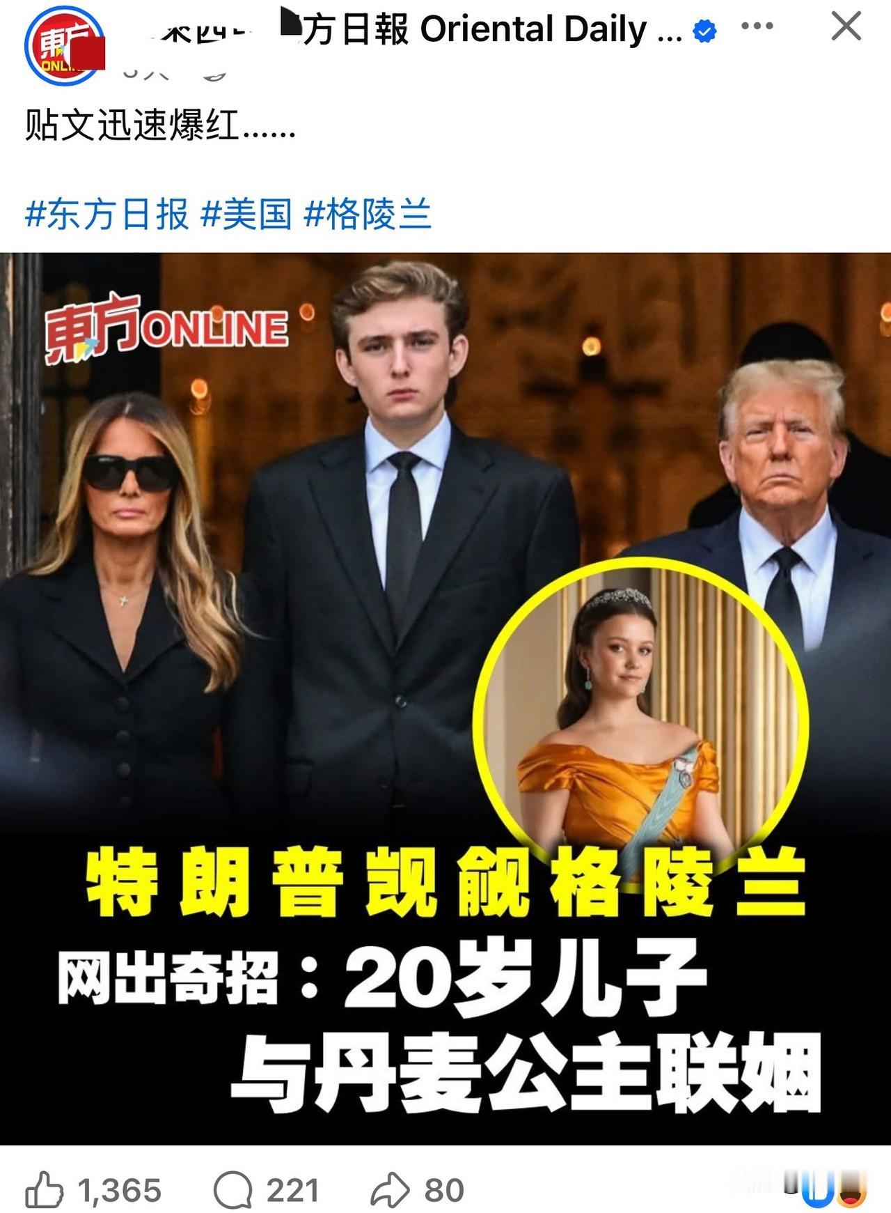 哈哈，网友的建议虽然是调侃，也不是不不可取。丹麦为了格陵兰岛可以试试“和亲”？