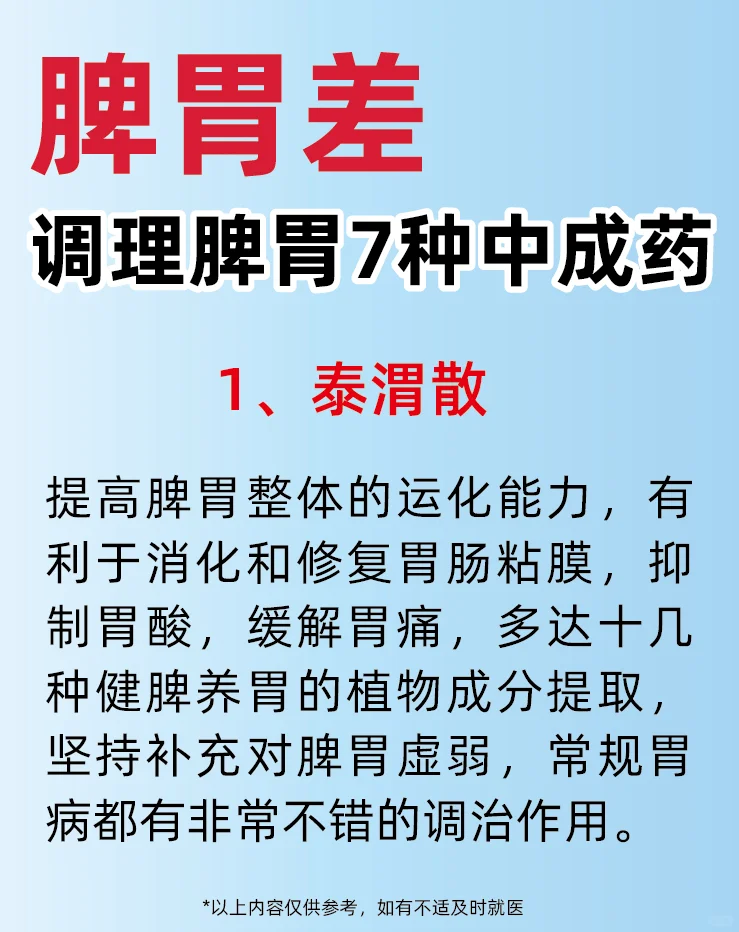 脾胃差，常用调理脾胃7️⃣种中成药