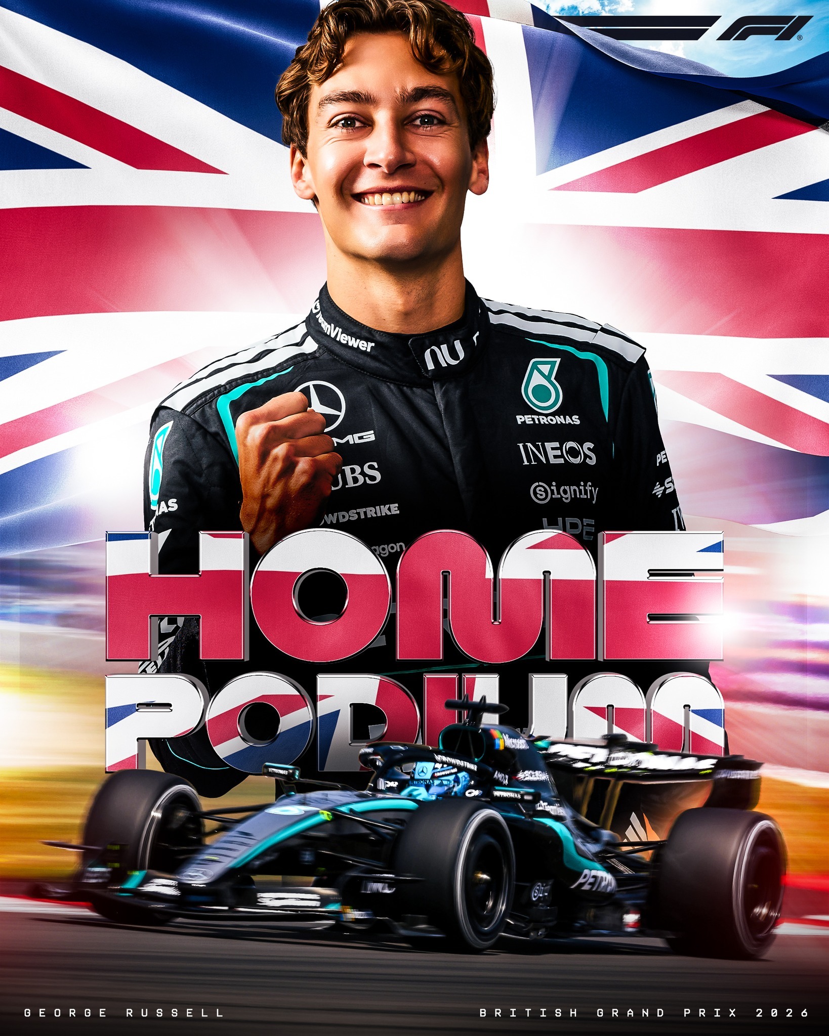 GEORGE.RUSSELL. 🇬🇧Russell在主场登台，在银石的观众面