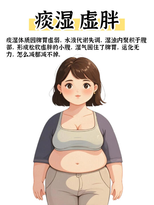 痰湿，十个九胖，小肚子大大的，困重无力