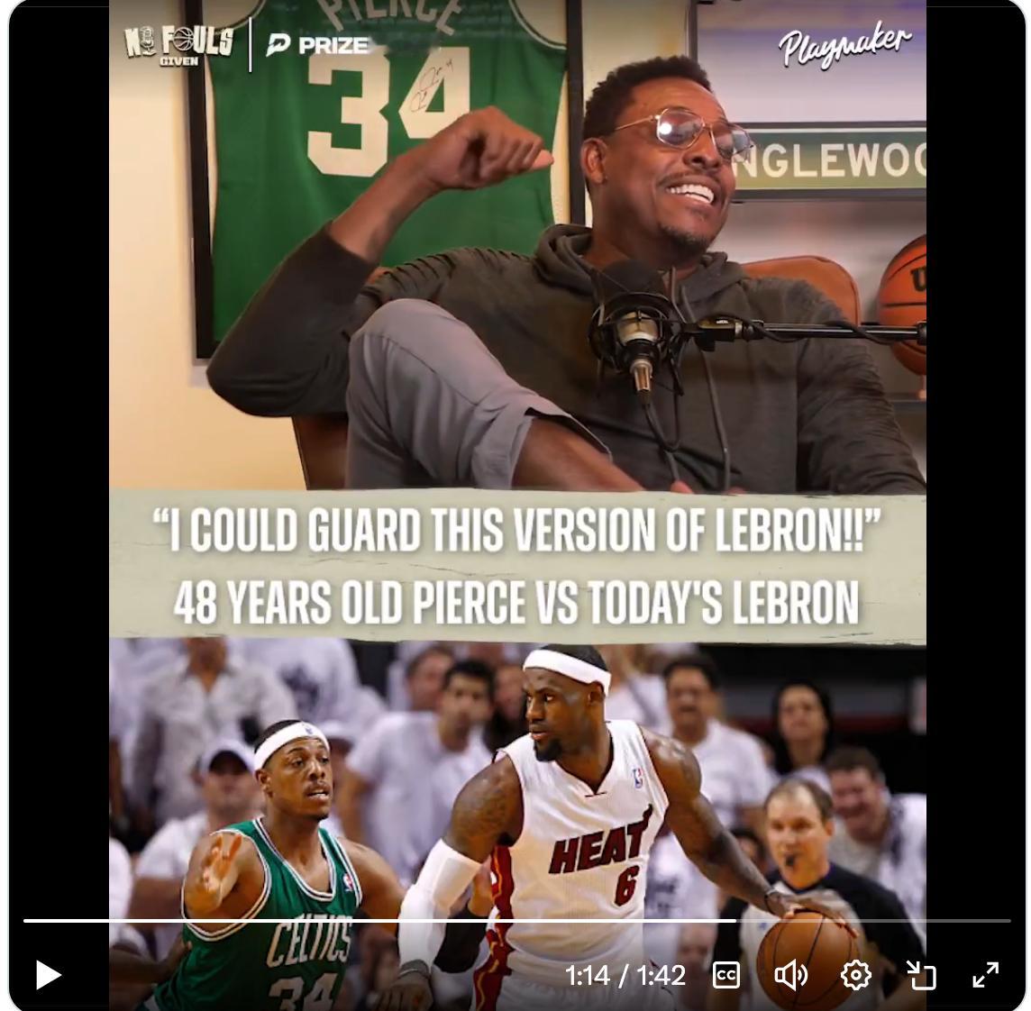 保罗·皮尔斯表示，他能防住目前这个版本的勒布朗。nba