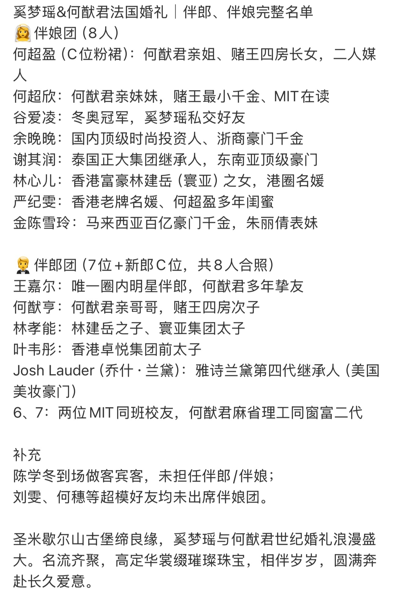 奚梦瑶何猷君的圈层履历奚梦瑶伴娘阵容这伴郎伴娘的阵容，内娱找不出来第二个了