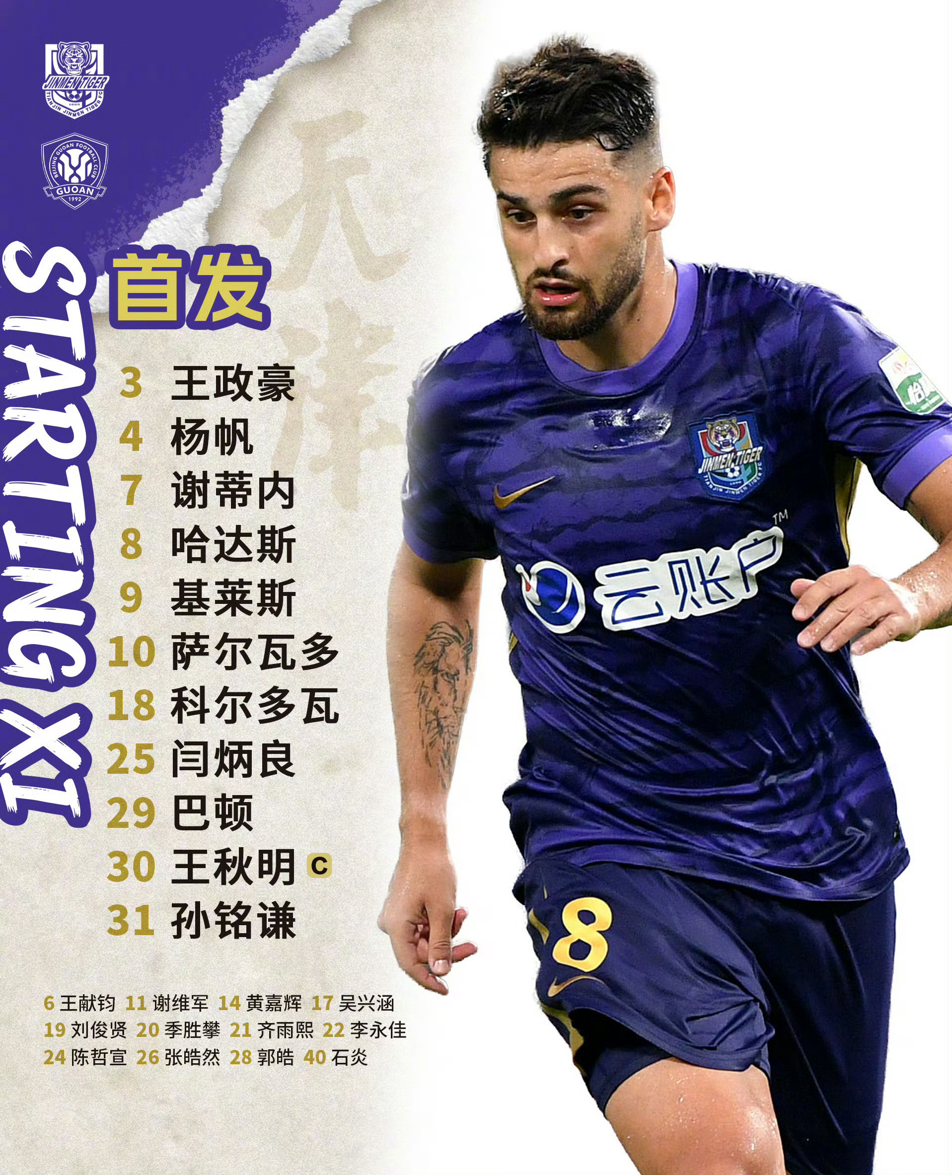 黄嘉辉和陈哲宣替补候命，三后腰中场依旧固定，萨尔瓦多至关重要，覆盖面积和奔跑距离
