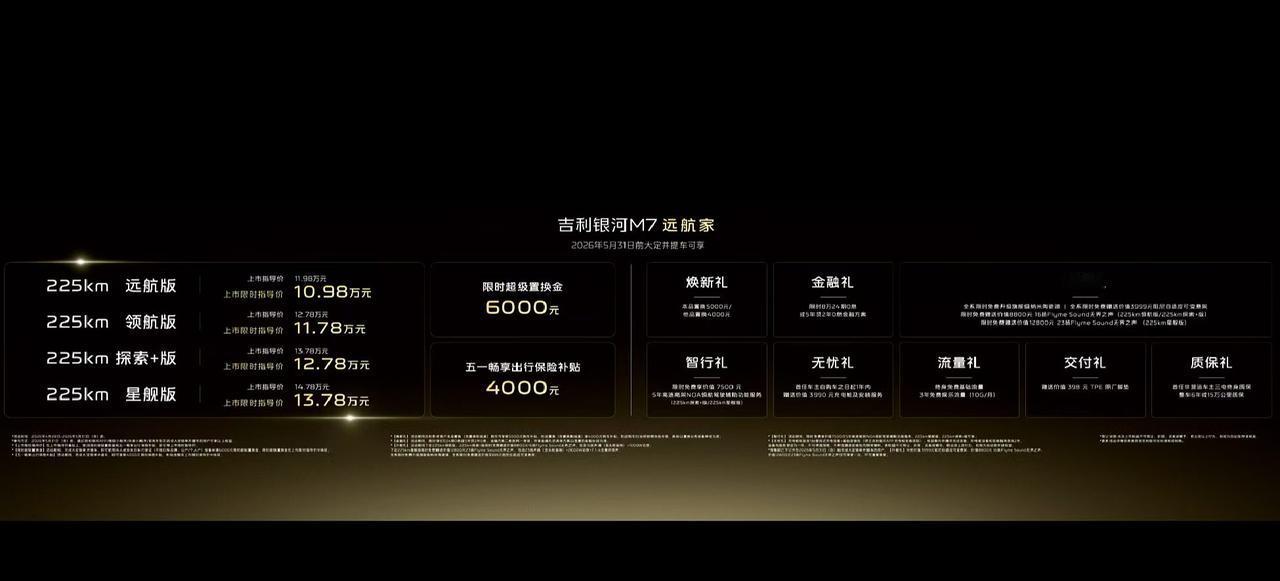 10.98万-13.78万，吉利银河M7远航家上市
