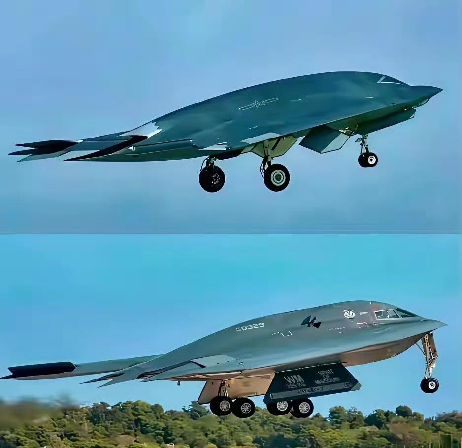 我国攻击-11“玄龙无人机和美国B-2轰炸机同角度对比，都是飞翼布局隐身飞机，从