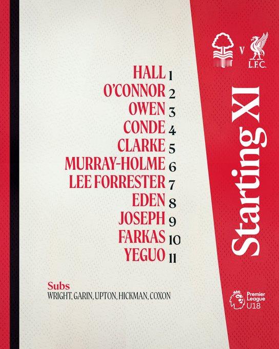 利物浦青训 U18近三次和诺丁汉森林交锋，打入7球，丢13球