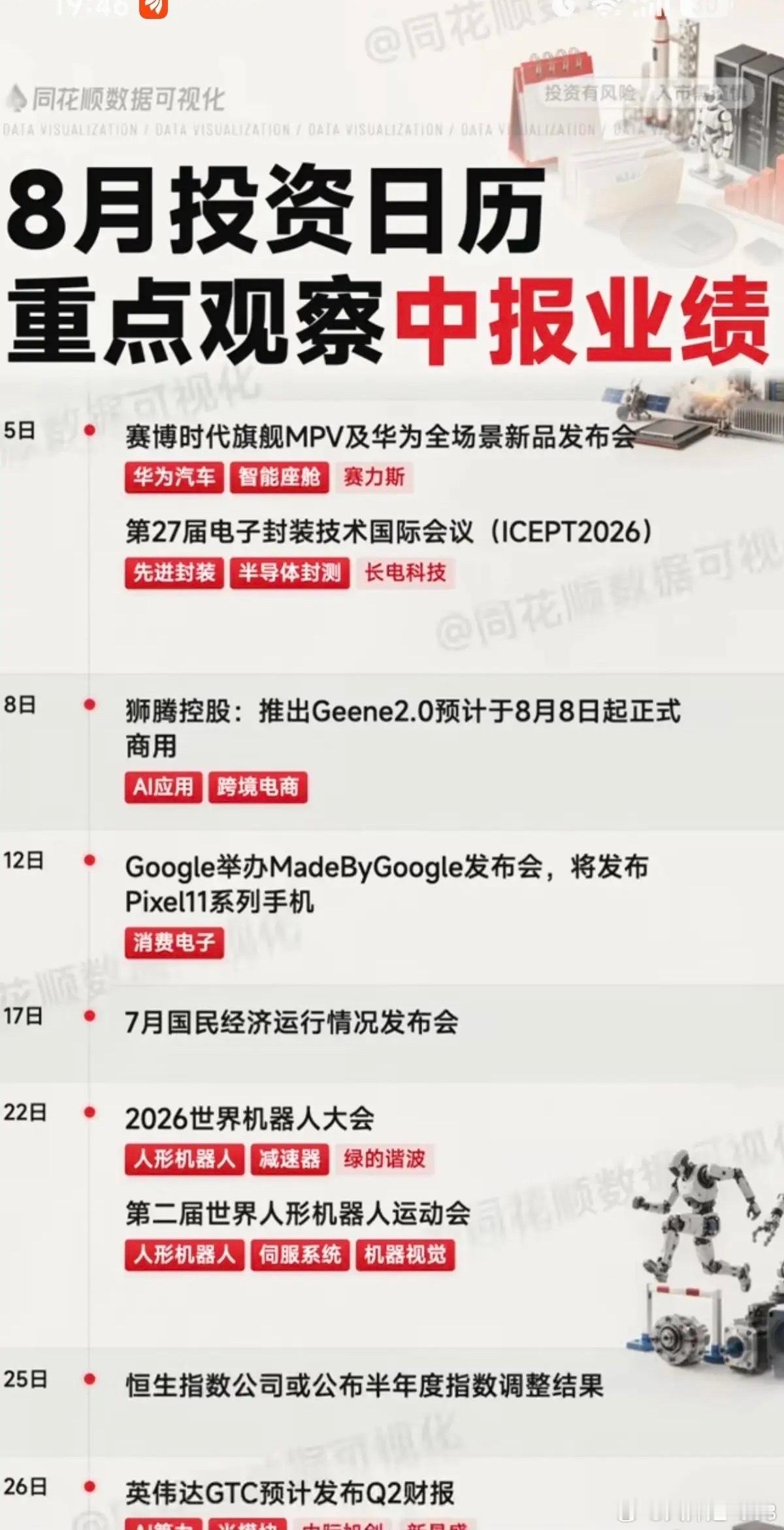8月份投资日历：重点关注中报业绩！1.磷酸铁锂涨价2.电容涨价3.世界机器人大会