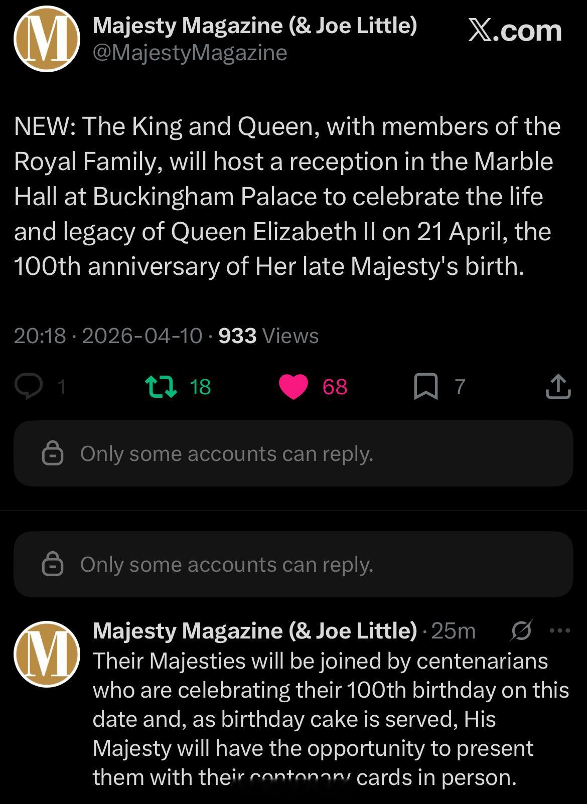 英国王室  【预告】2026年4月21日，正值伊丽莎白二世女王诞辰1️⃣0️⃣0