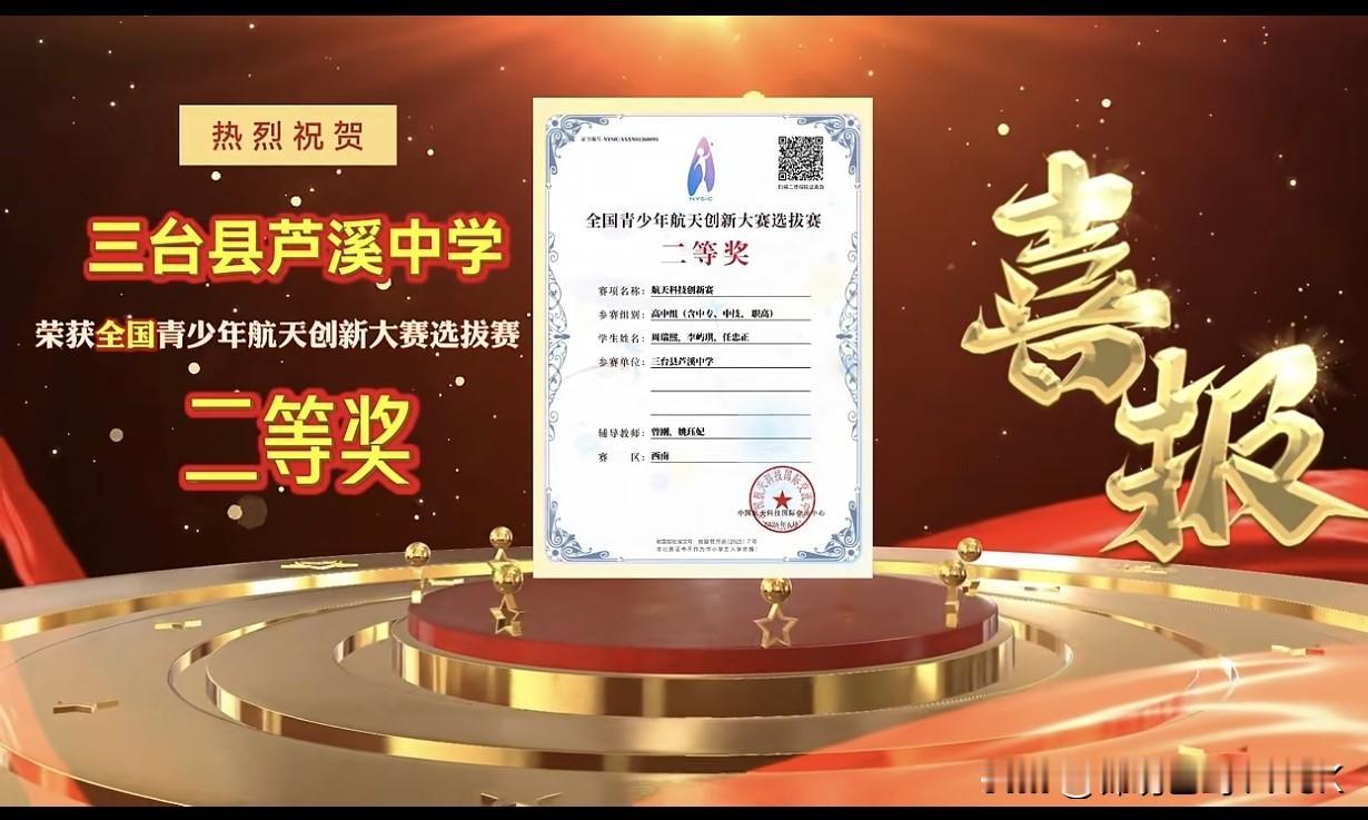荣耀时刻：三台县芦溪中学在全国青少年航天创新大赛选拔赛中取得优异成绩[庆祝][庆