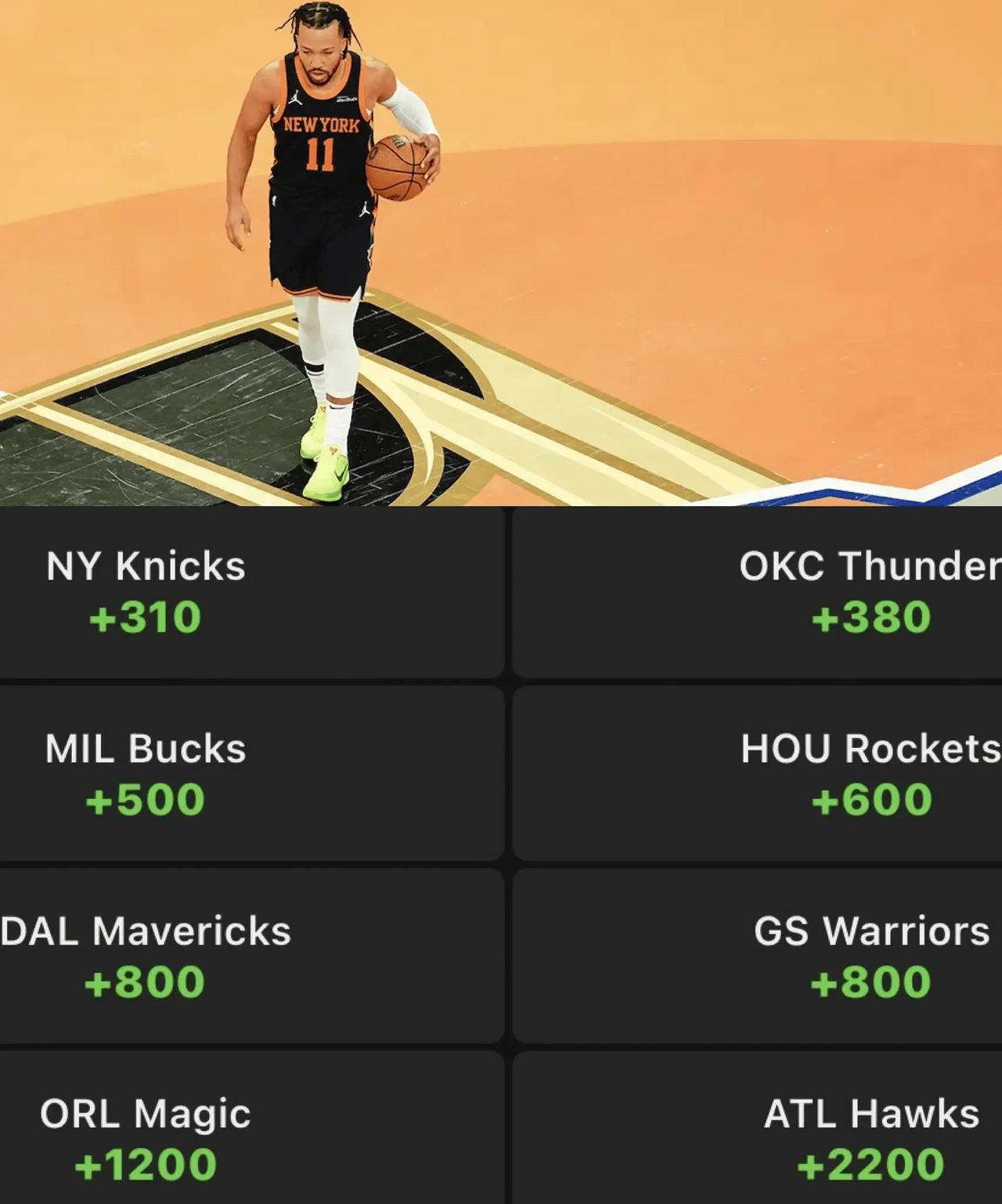 NBA杯冠军赔率出炉，博彩公司怎么就这么不看好雷霆啊？竟然让尼克斯第一，雷霆怎么