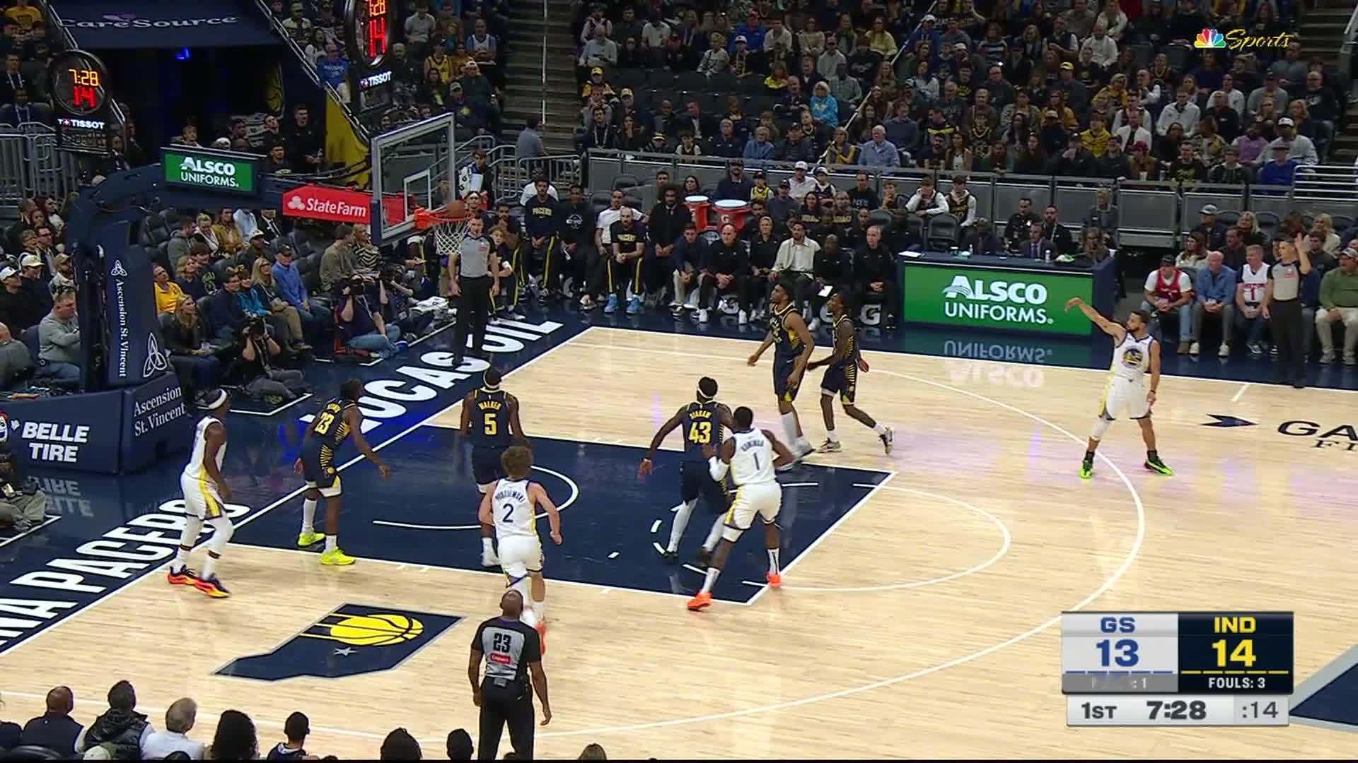 库里远投三分球进！勇士vs步行者 ​​​