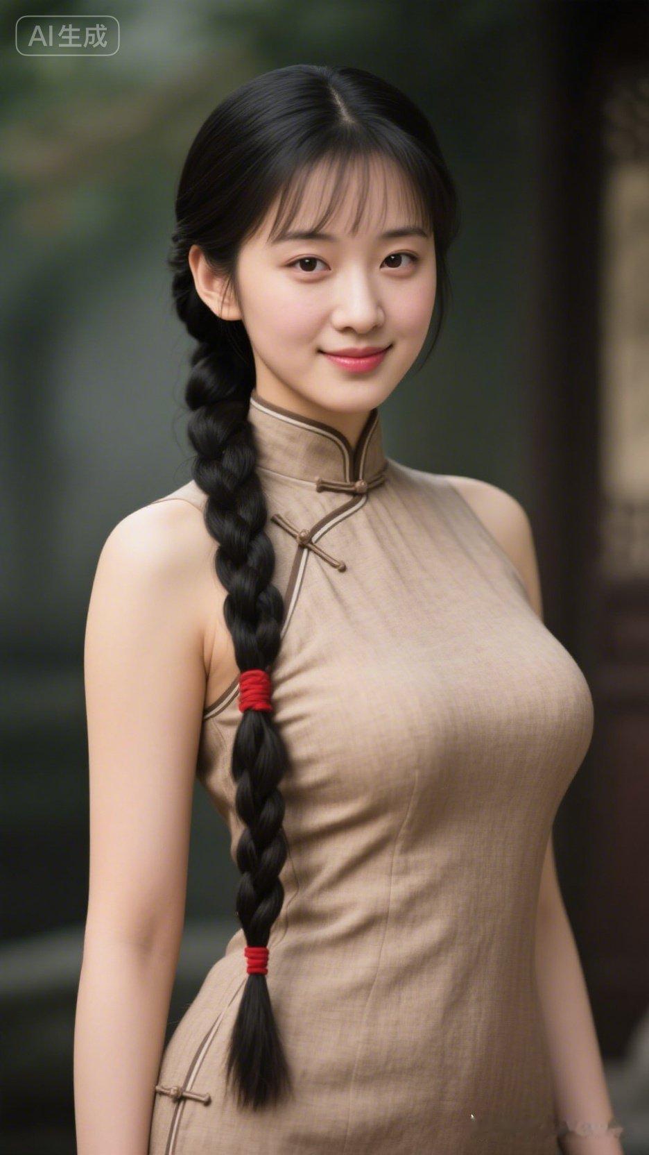 古典优雅，红发辫与旗袍的完美结合，尽显东方韵味。