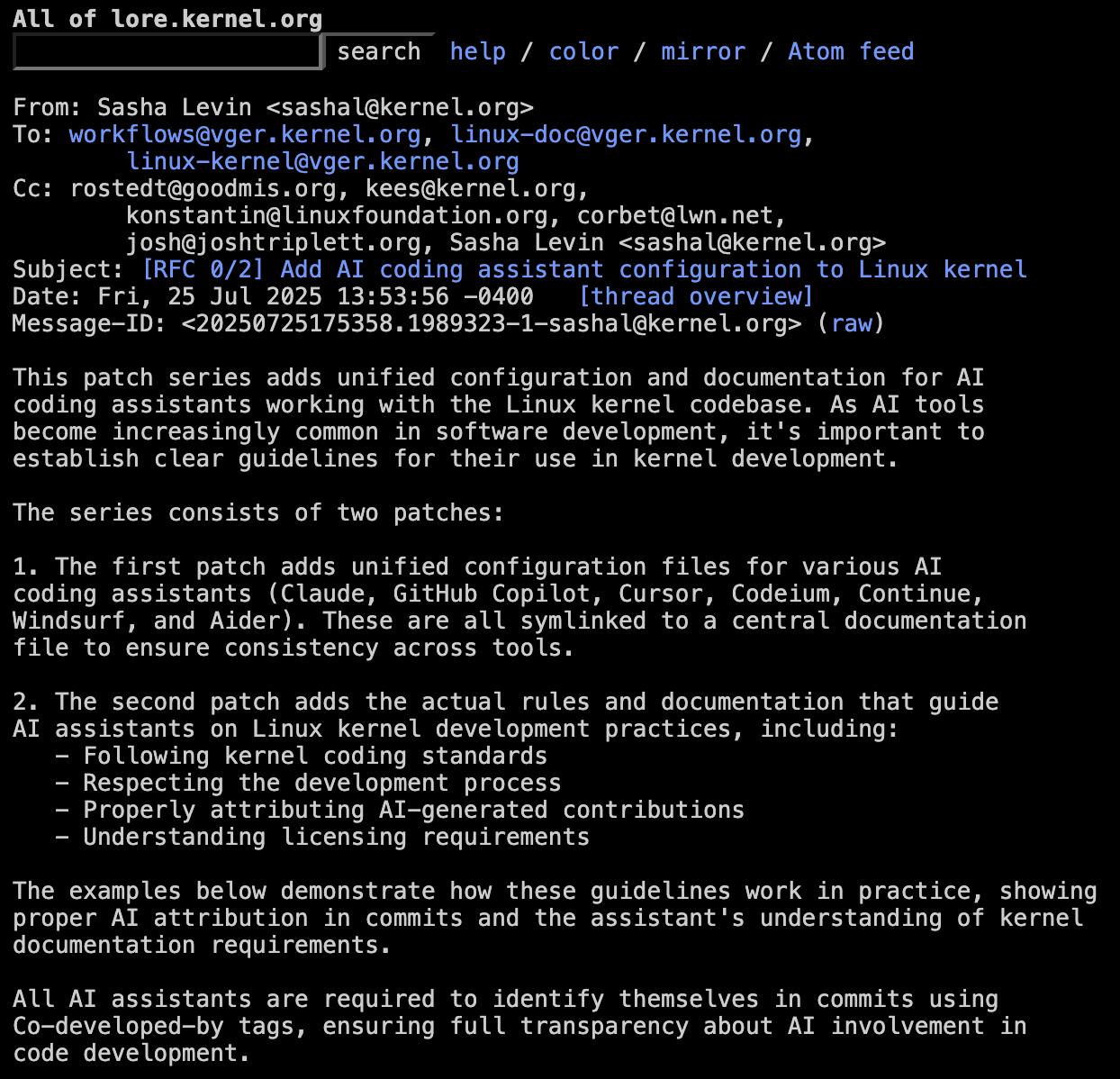 Linux 要求标注 AI 写的每一行代码，英伟达工程师推动透明开发新规范

L